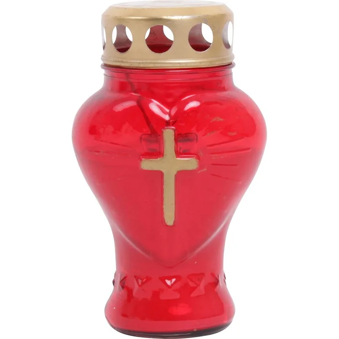 Grablicht, Herz, 17 cm, mit Deckel (rot)