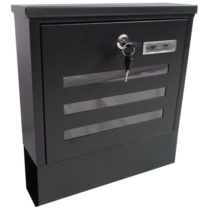 Grafner® Briefkasten mit Zeitungsrolle schwarz 3 Sichtfenstern + Namensschild