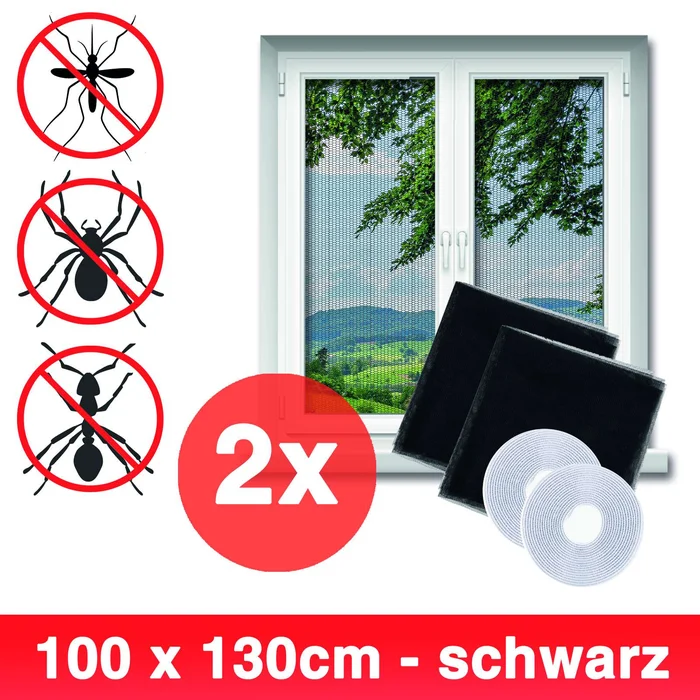 Grafner® Insektenschutz Fliegengitter Fenster 100x130cm mit Klettband IS10903 schwarz