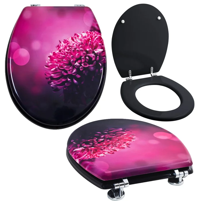 Grafner® WC Sitz aus MDF Motiv Pink Dahlia Toilettendeckel