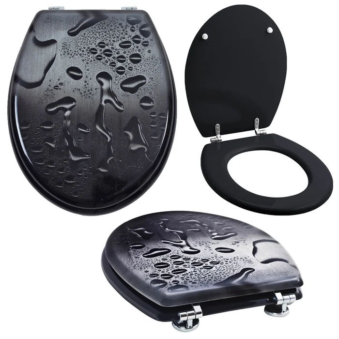 Grafner® WC Sitz mit Absenkautomatik Motiv Black Drops Toilettendeckel