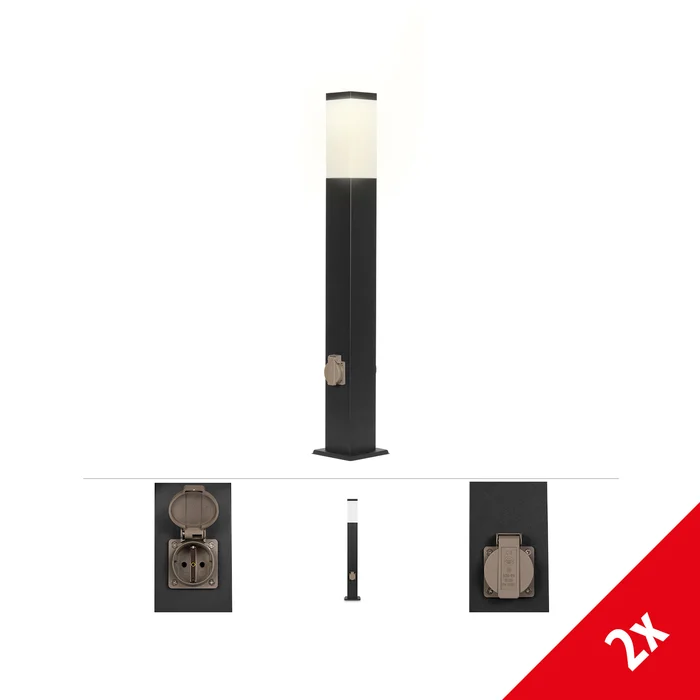 Grafner® Wegleuchte Standleuchte 80 cm anthrazit mit 2 Steckdosen