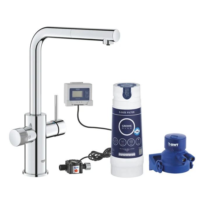 GROHE Blue Pure Minta Starter Kit mit S-Size Filter und Armatur mit herausziehbarem Mousseurauslauf