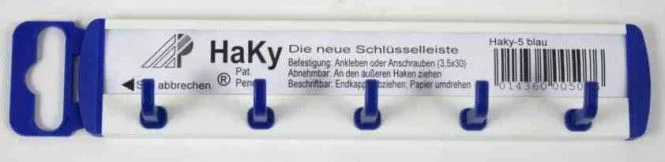 Haky Schlüsselleiste mit 5 Haken, blau selbstklebend oder zum schrauben