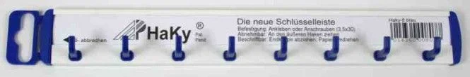 Haky Schlüsselleiste mit 8 Haken, blau selbstklebend oder zum schrauben