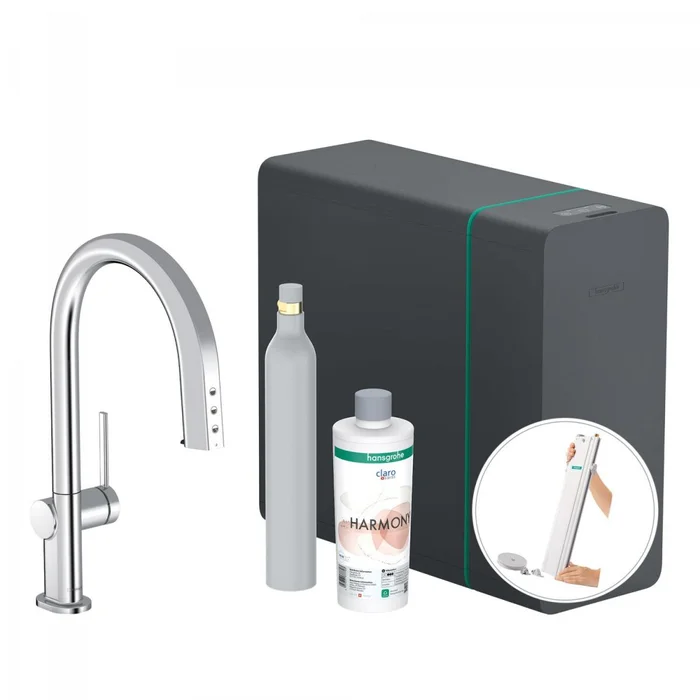 Hansgrohe Aqittura SodaSystem 210, Ausziehauslauf, 1jet, sBox, Starter Set