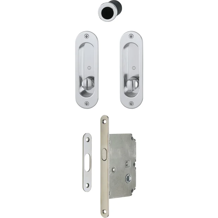 Hoppe HOPPE Schiebetürmuschel Set 4930 – WC mit Schloss, oval, verchromt satiniert