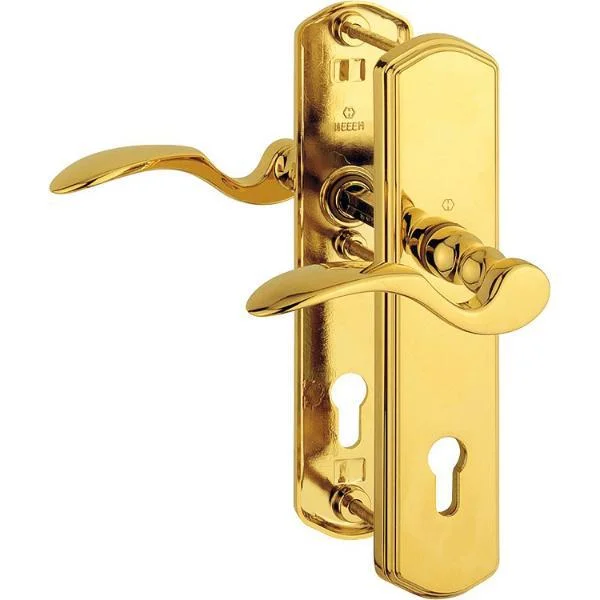 Hoppe SH-Drückergarnitur MÜNCHEN – auf Schild PZ92, links, -80, ohne Kzs., Messing PVD