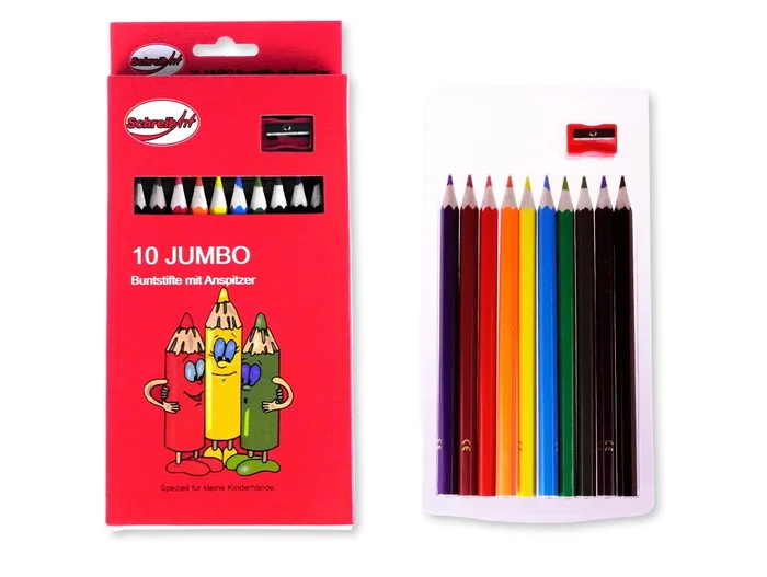 Jumbobuntstifte, 10er Pack, inkl. Anspitzer (bunt)