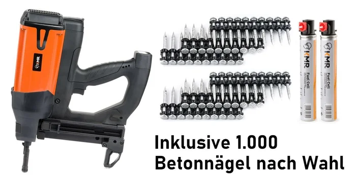 KMR Gas Betonnagler CN40-G643E von 15 mm – 40 mm inkl. 1.000 Betonstifte nach Wahl