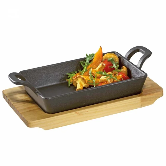 Küchenprofi BBQ Servierpfanne eckig mit Holzbrett