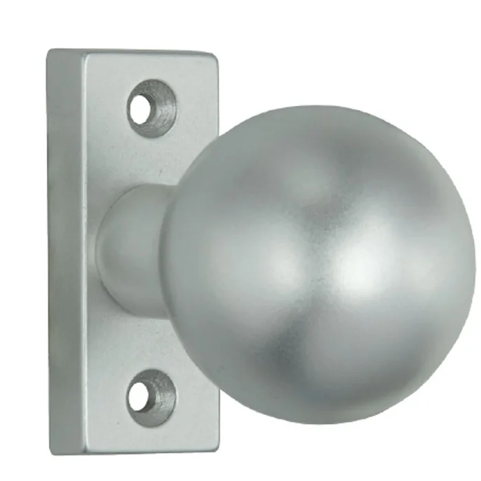 Kugelknopf fest, oder festdrehbar auf kantiger Rosette für Metalltür, Schraublochabstand: 43 mm