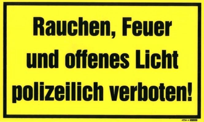 Kunstoffschild 250 mm breit, 150 mm hoch Rauchen, Feuer und offenes Licht …