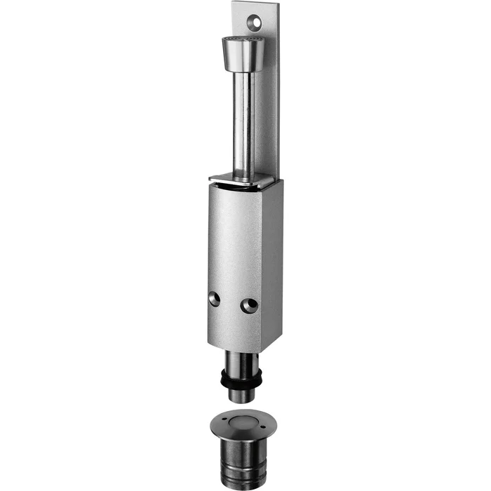 KWS Türfeststeller 1242 mit Bodenbüchse Hub 60 mm, Alu silber lackiert / Edelstahl
