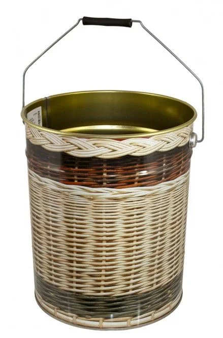 lackierter Ascheeimer Stahl mit geflochtenem Holzmotiv, ohne Deckel