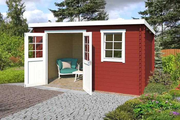 Lasita Maja Amira 230 Holz-Gartenhaus Blockhaus 28mm, 380×230, Schwedenrot