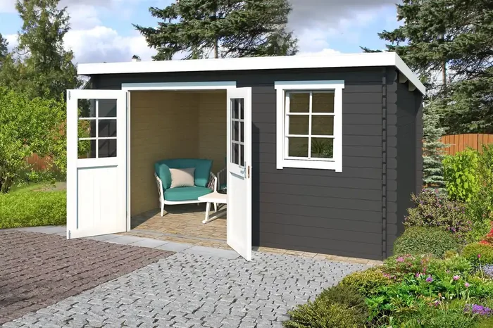 Lasita Maja Amira 275 Holz-Gartenhaus Blockhaus 28mm, 380×275, Carbongrau