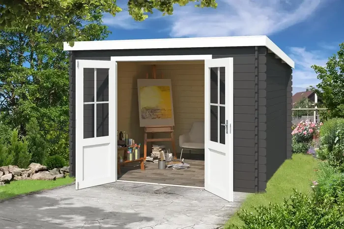 Lasita Maja Atlanta Holz-Gartenhaus Blockhaus 28mm, 292×230, Carbongrau