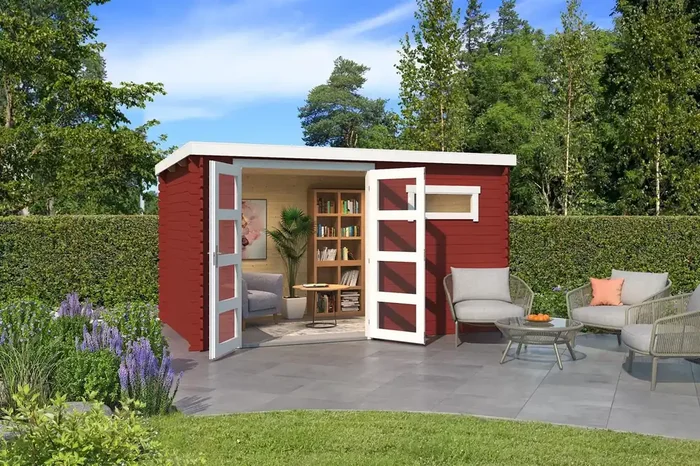 Lasita Maja Augusta Holz-Gartenhaus Blockhaus 28mm, 380×230, Schwedenrot