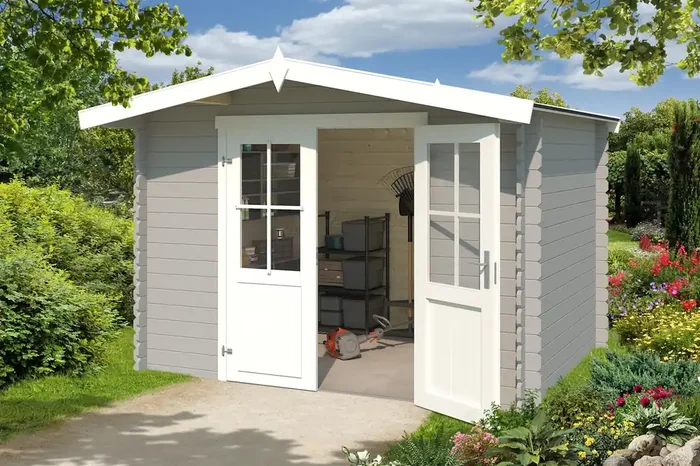 Lasita Maja Baltimore Holz-Gartenhaus Blockhaus 28mm, 292×230, Lichtgrau