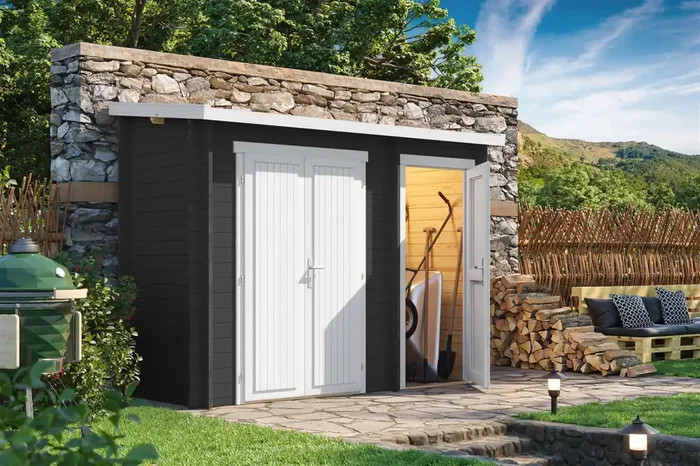 Lasita Maja Bari 2 Holz-Gartenhaus Blockhaus 28mm, 300×105, Carbongrau