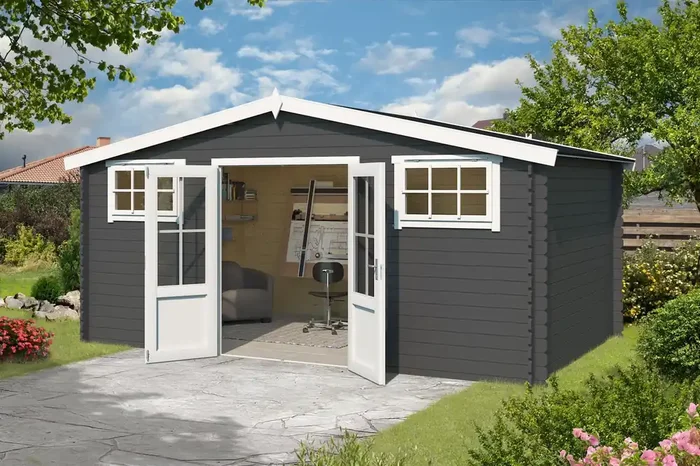 Lasita Maja Boston Holz-Gartenhaus Blockhaus 28mm, 480×292, Carbongrau