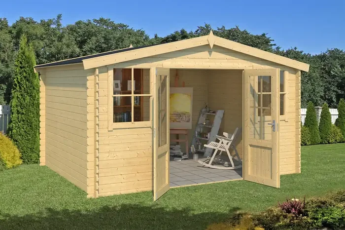 Lasita Maja Dallas Holz-Gartenhaus Blockhaus 28mm, 376×292, Naturbelassen