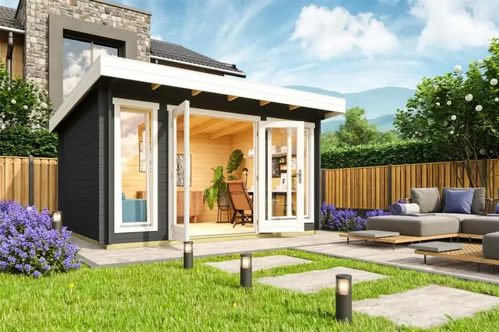 Lasita Maja Dorset 2 Gartenhaus Blockhaus 34 mm, 390 x 300, Carbongrau