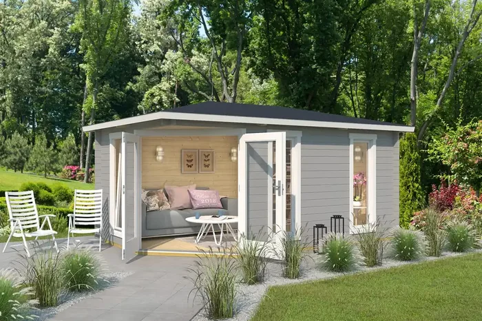 Lasita Maja Edinburgh 2 Gartenhaus Blockhaus 40 mm, 448×280, Lichtgrau