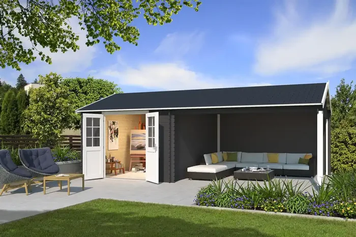 Lasita Maja El Paso Holz-Gartenhaus Blockhaus 28mm Anbau, 681×380, Carbongrau