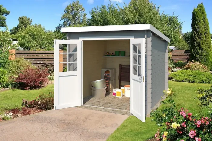 Lasita Maja Indi 230 Holz-Gartenhaus Blockhaus 28mm, 230×230, Lichtgrau