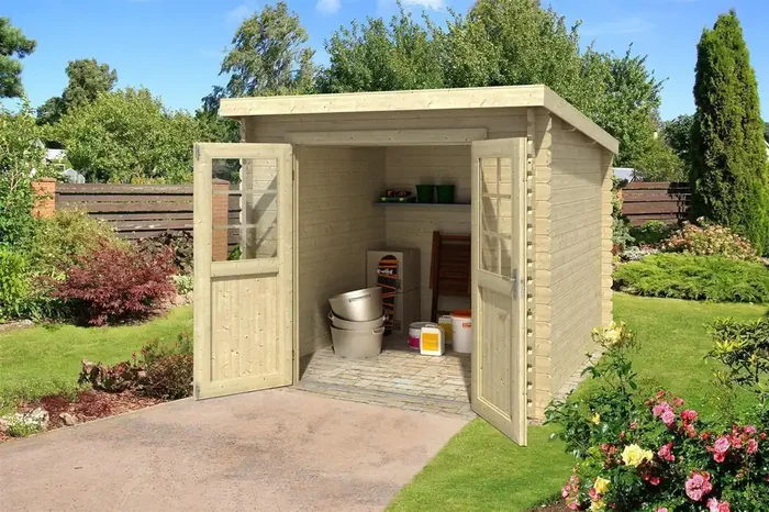 Lasita Maja Indi 230 Holz-Gartenhaus Blockhaus 28mm, 230×230, Naturbelassen