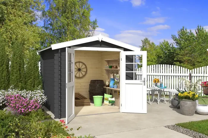 Lasita Maja Ingo 230 Holz-Gartenhaus Blockhaus 28mm, 230×230, Carbongrau