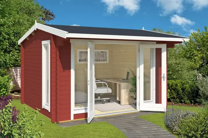 Lasita Maja Jubilee 44 Gartenhaus Blockhaus 44 mm mit Vordach, 350 x 300, Schwedenrot