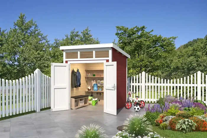 Lasita Maja Kibo 1 Holz-Gartenhaus Blockhaus 28mm, 200×200, Schwedenrot