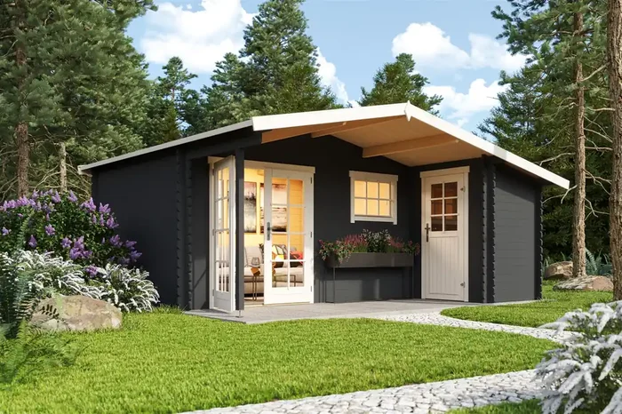Lasita Maja Little Rock Gartenhaus Blockhaus 34mm 2-Raum, 510×430, Carbongrau