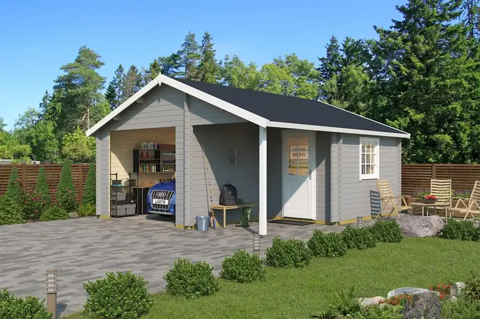 Lasita Maja Nevis Ohne Tore Garage 44 mm mit Überdachung, 500 x 550, Lichtgrau