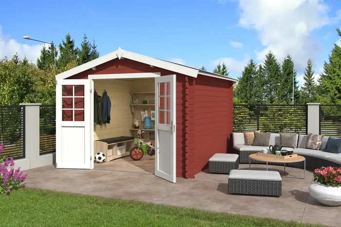 Lasita Maja Norah 275 Holz-Gartenhaus Blockhaus 28mm, 275×275, Schwedenrot