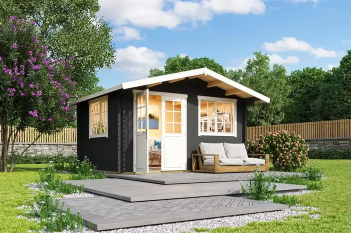 Lasita Maja Norderney 2 Holz-Gartenhaus Blockhaus 40 mm, 390×300, Carbongrau