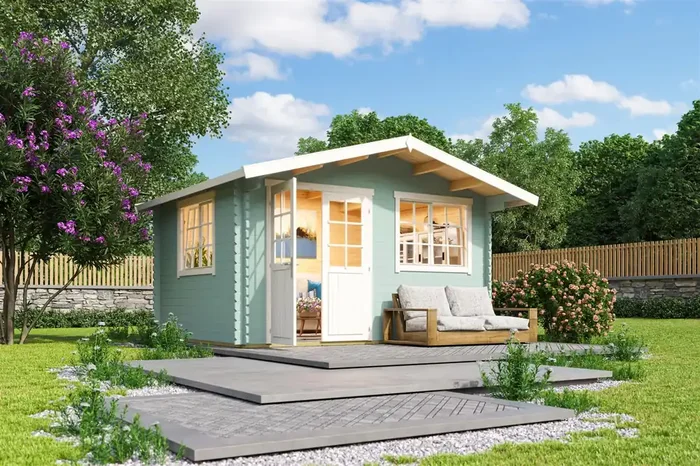 Lasita Maja Norderney 2 Holz-Gartenhaus Blockhaus 40 mm, 390×300, Gletchergrün