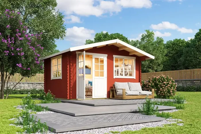 Lasita Maja Norderney 2 Holz-Gartenhaus Blockhaus 40 mm, 390×300, Schwedenrot