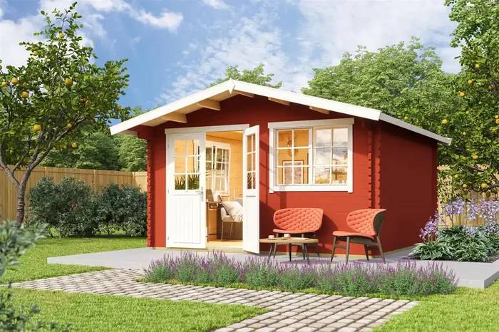 Lasita Maja Norderney 3 Holz-Gartenhaus Blockhaus 40 mm, 390×390, Schwedenrot