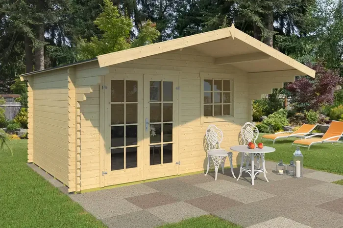 Lasita Maja Orlando 34 Holz-Gartenhaus Blockhaus 34mm, 380×280, Naturbelassen