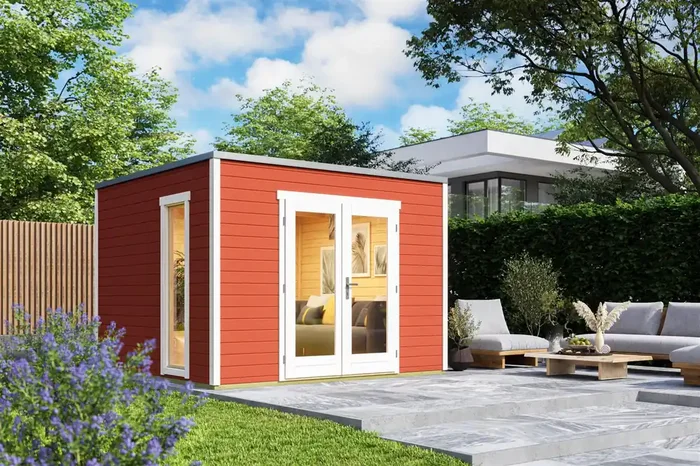Lasita Maja Palermo 1 Holz-Gartenhaus Blockhaus 28mm, 294×300, Schwedenrot