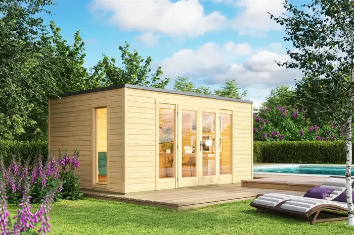 Lasita Maja Palermo 2 Holz-Gartenhaus Blockhaus 28mm, 444×300, Naturbelassen