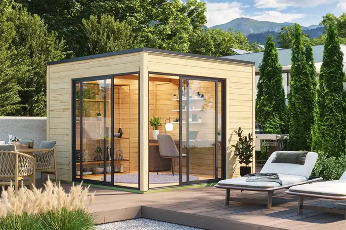 Lasita Maja Palermo 3 Holz-Gartenhaus Blockhaus 28mm, 294×294, Naturbelassen