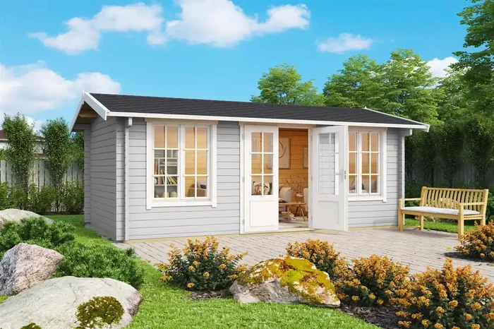 Lasita Maja Pembrokeshire 53 Gartenhaus Blockhaus 44 mm, 480 x 280, Lichtgrau