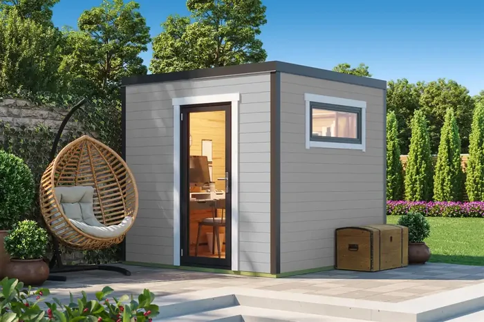 Lasita Maja Sardinia 1 Set Gartenhaus Blockhaus 44 mm, 250×250, Lichtgrau