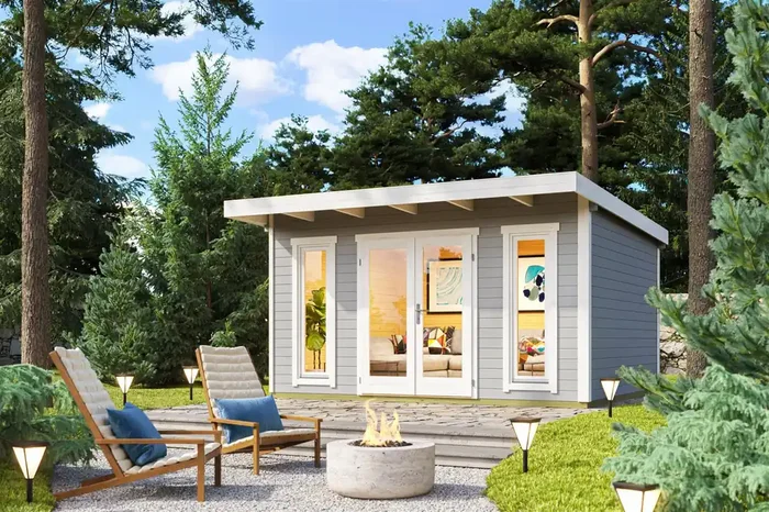 Lasita Maja Sicily 1 Gartenhaus Blockhaus 44 mm, 410×350, Lichtgrau