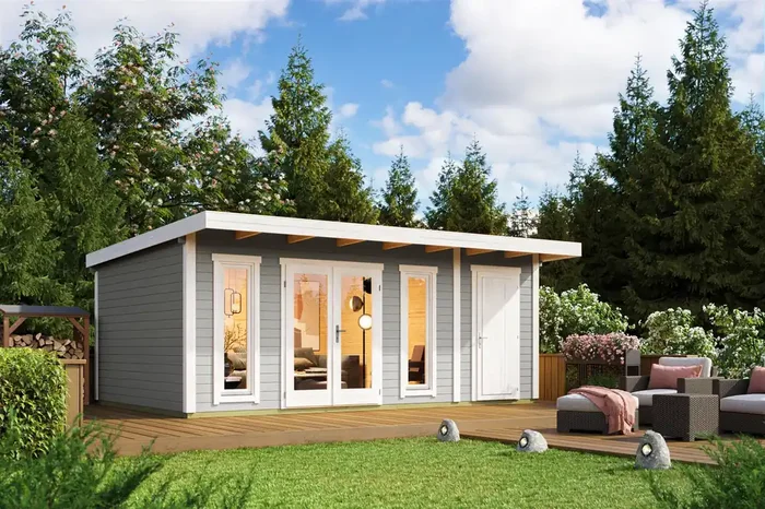 Lasita Maja Sicily 2 Gartenhaus Blockhaus 44 mm, 575×350, Lichtgrau